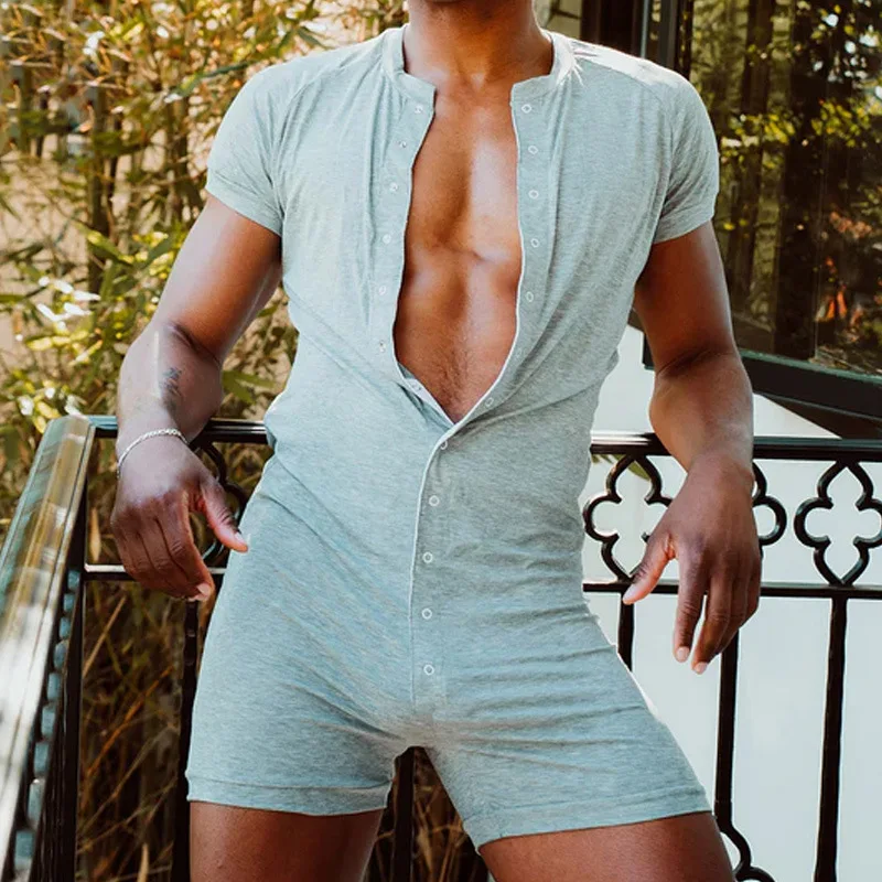 Spring Solid Color Tight Men's Jumpsuit New Short-sleeved Shorts Sexy Jumpsuit For Men