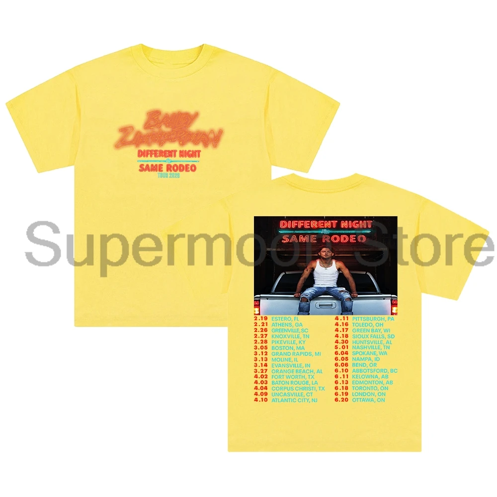 Bailey Zimmerman Different Night Same Rodeo Tour 2026 T-shirt Crewneck Short Sleeve Cotton Tee Women Men Streetwear Tops