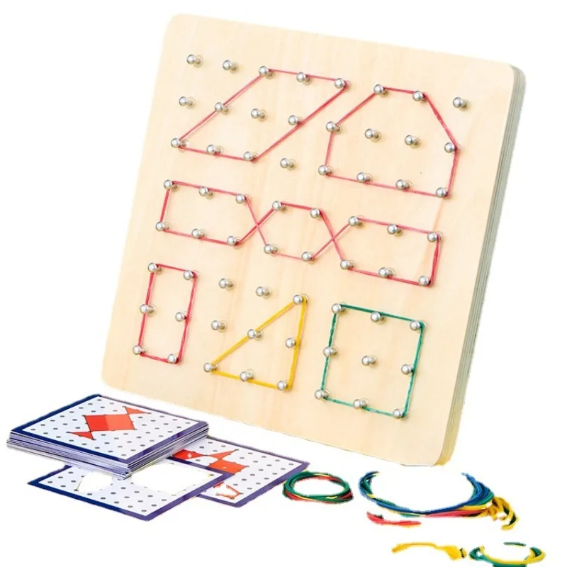 

Montessori geometric nail board puzzle shape cognition teaching aid for developing spatial thinking, solid wood materials