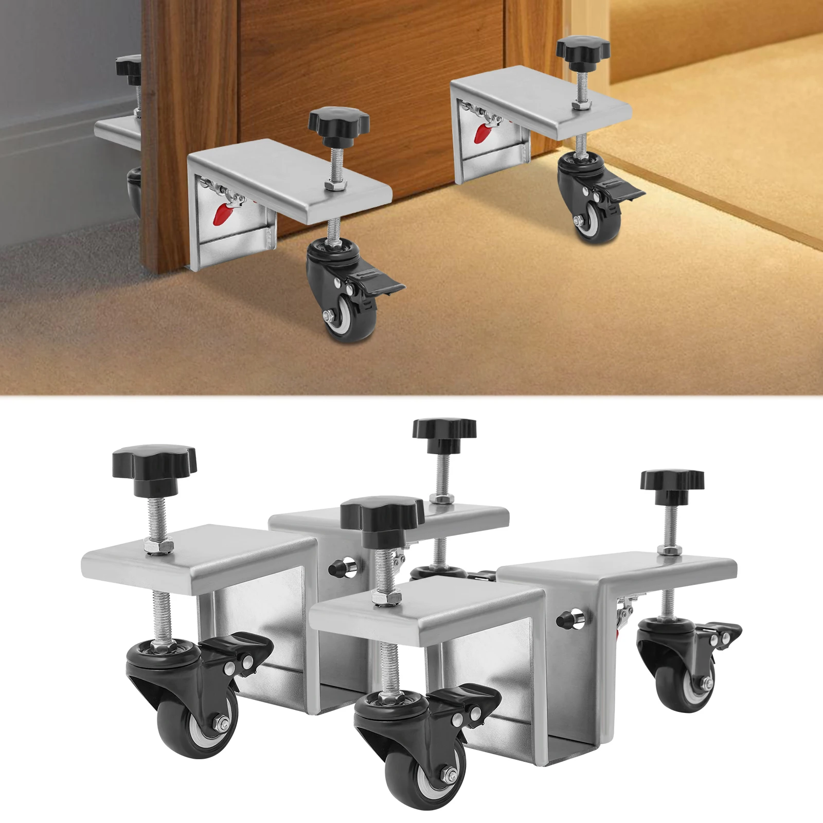 Набор инструментов для установки дверей, набор из 2 предметов, 360° °   Колеса с тормозами, для дверей толщиной 1,375-1,75 дюйма, 4 держателя давления