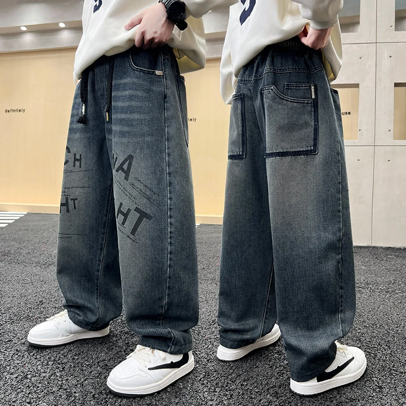 

2025 Autumn New Fashion Print Letter Wide Leg Jeans Comfortable Casual Straight Leg Trousers