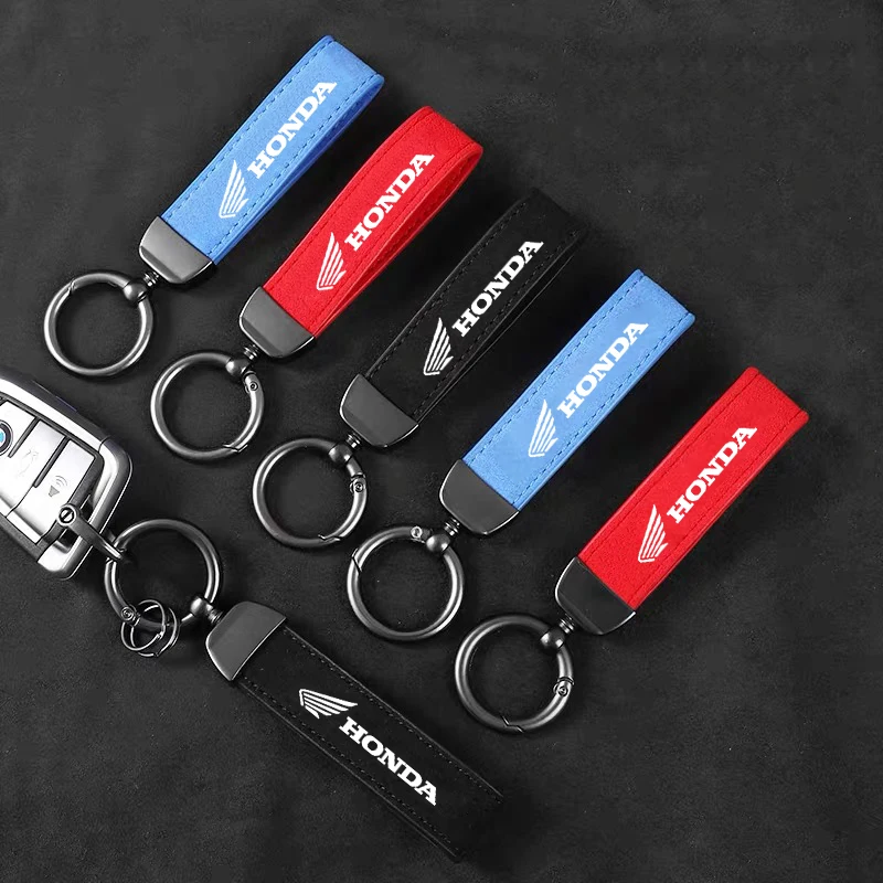 Suede Car Logo Keychain For Honda Civic FIT Accord Prelude CRV 5th City CRZ CRX Jazz HRV Horseshoe Buckle Key Ring Sticker view 3