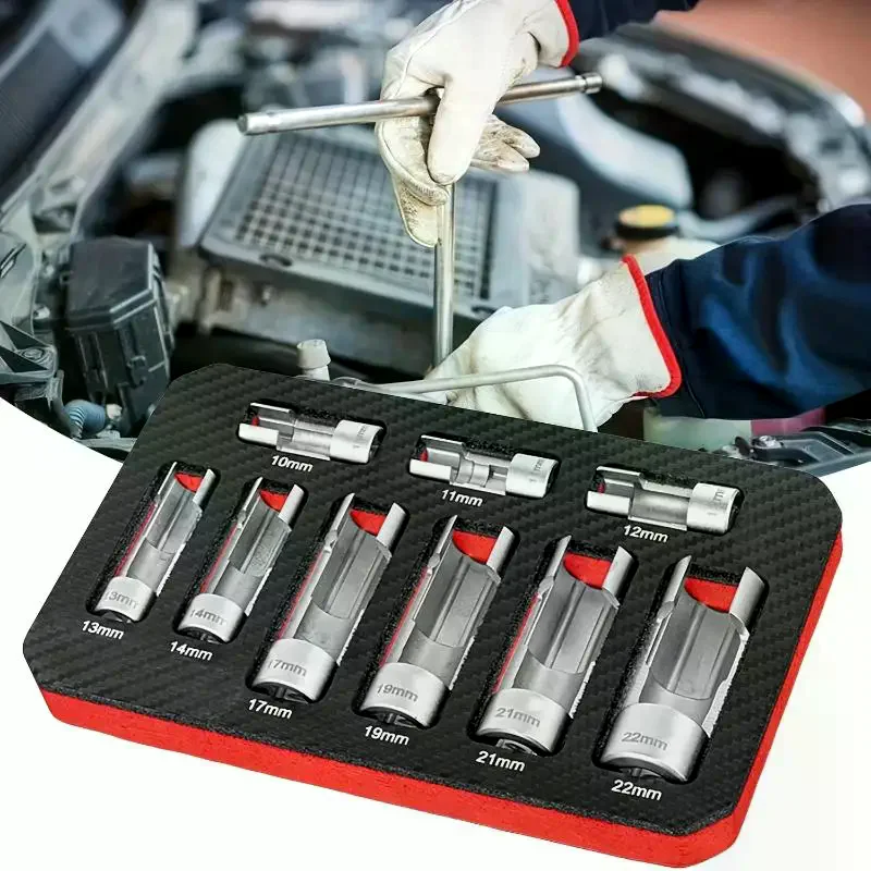 9Pcs Automotive O2 Oxygens Sensors Socket Offset Wrench: Remover Tool Thread Chasers 10-22mm