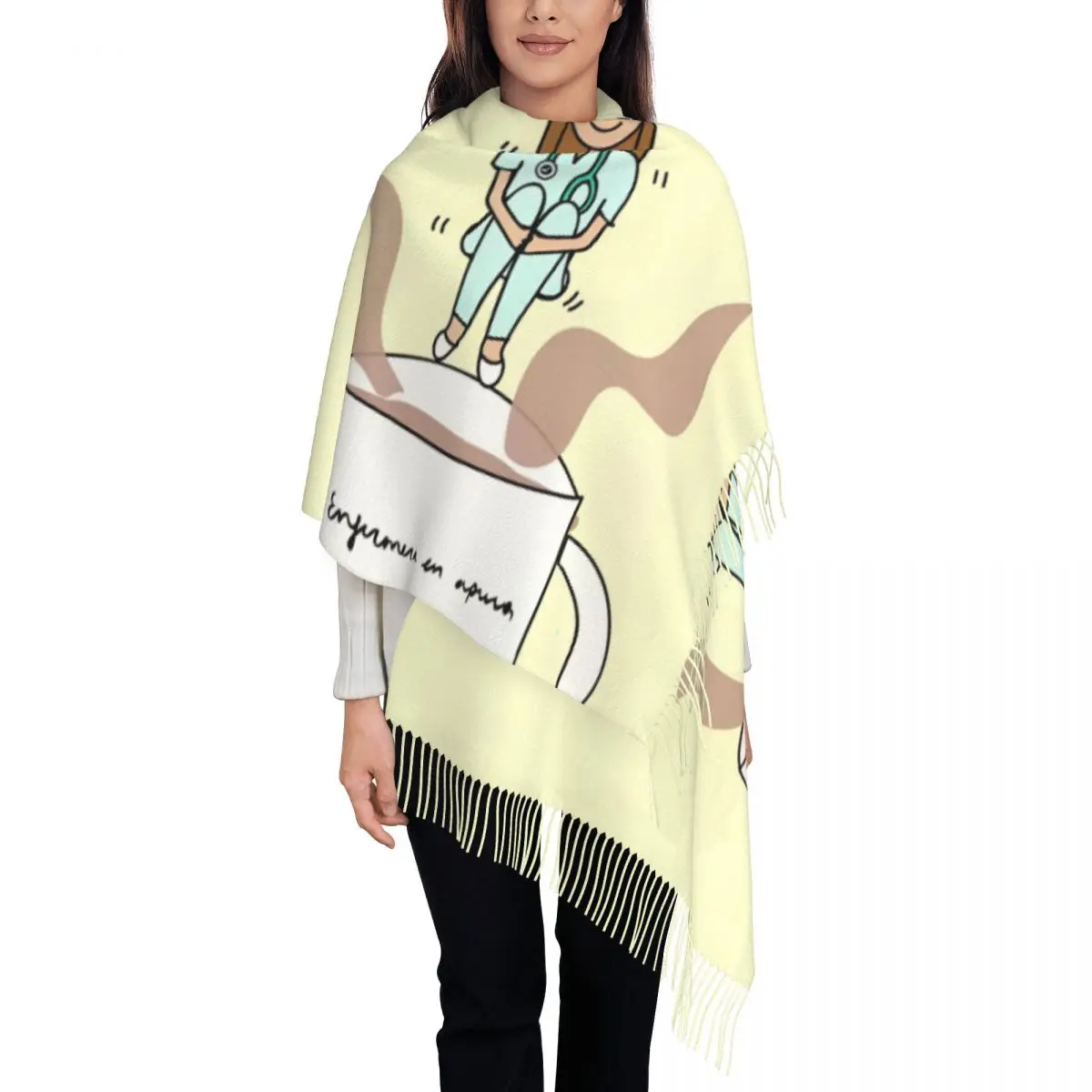 

Fashion Cartoon Nurse Tassel Scarf Women Winter Warm Shawl Wrap Ladies Nursing Doctor Scarves