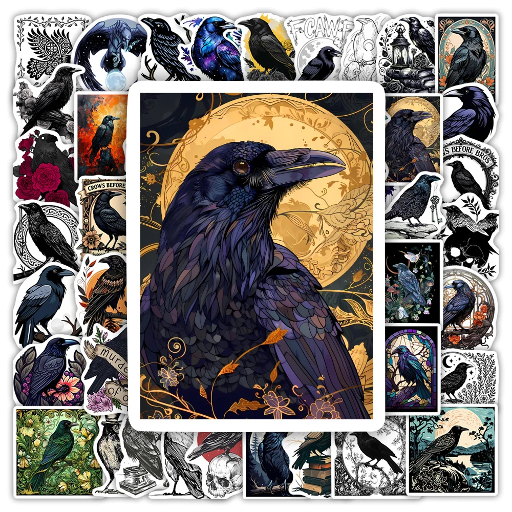 Cool Crow Illustration Sticker DIY Gift Toy Decorative Vinyl Waterproof Decals for Scrapbook Diary Junk Journals Laptop Bottles