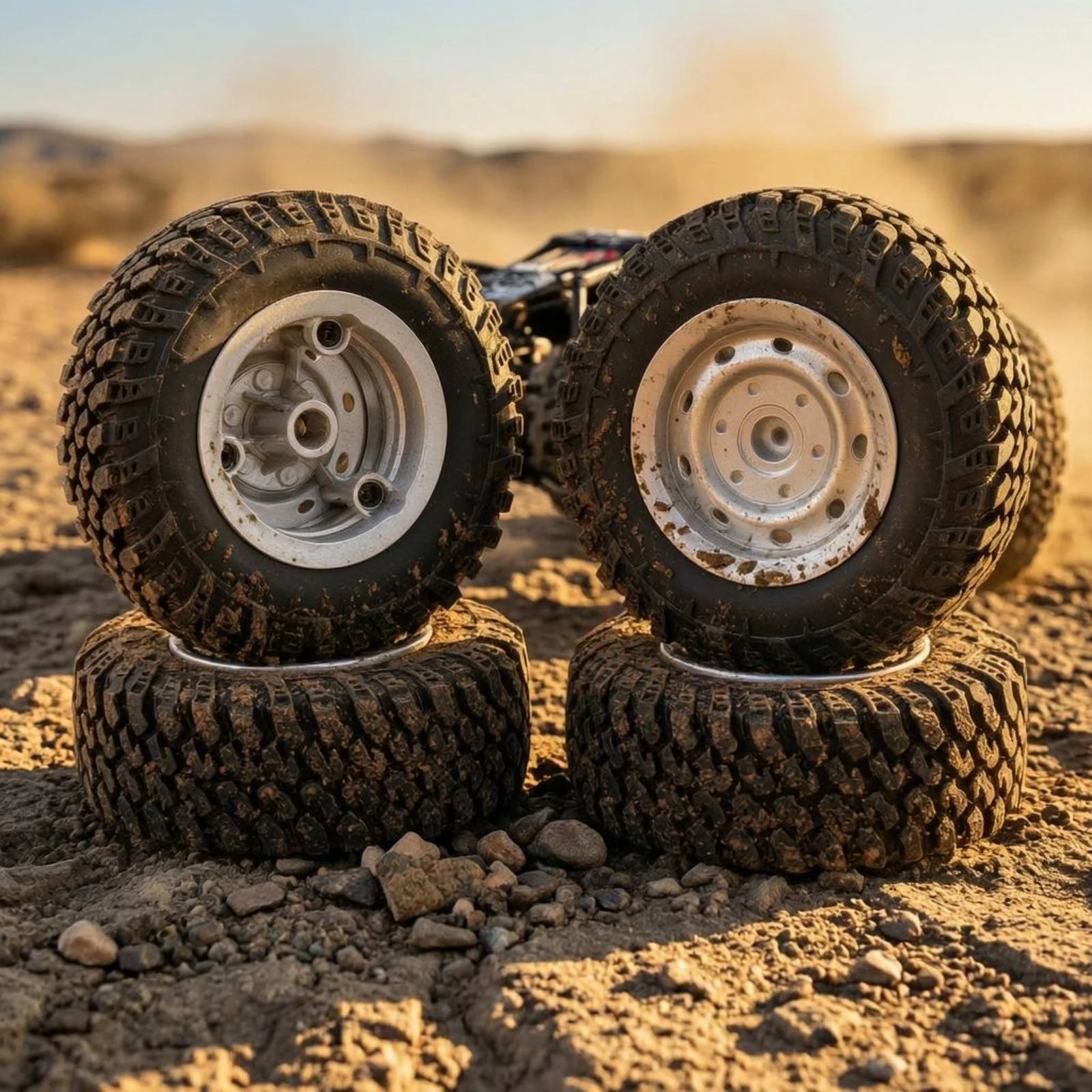 4 Pieces 1/16 Scale Wheel and Tire Set off-Road RC Crawler Wheel Set Hobby Part 5 Mm Hex Alloy for Model Car Builders