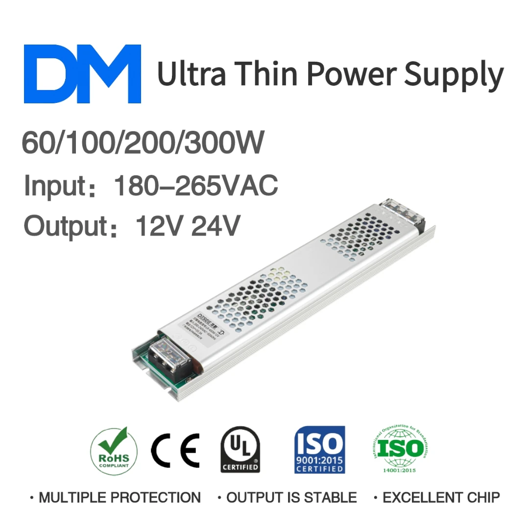 

AC180-265V to DC 12V/24V 60W 100W 200W 300W Ultra Thin LED Power Supply For LED Strip 100% Power LED Light Driver