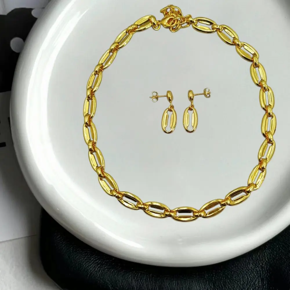 2026 Spring Personalized Design Gold Silver Geometric Earrings Necklace Jewelry Two Piece Set Holiday Gift