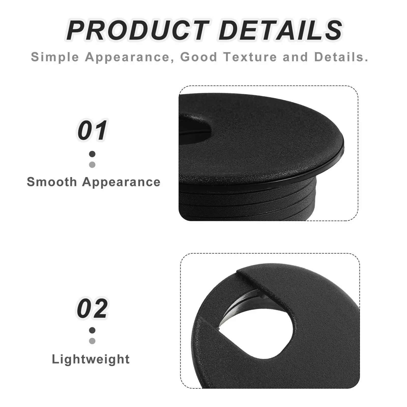 8Pcs Desk Hole Wire Grommet 2 Inch Black U Shape Cable Pass Through Cover for Computer Desk Office Furniture Cable Grommets