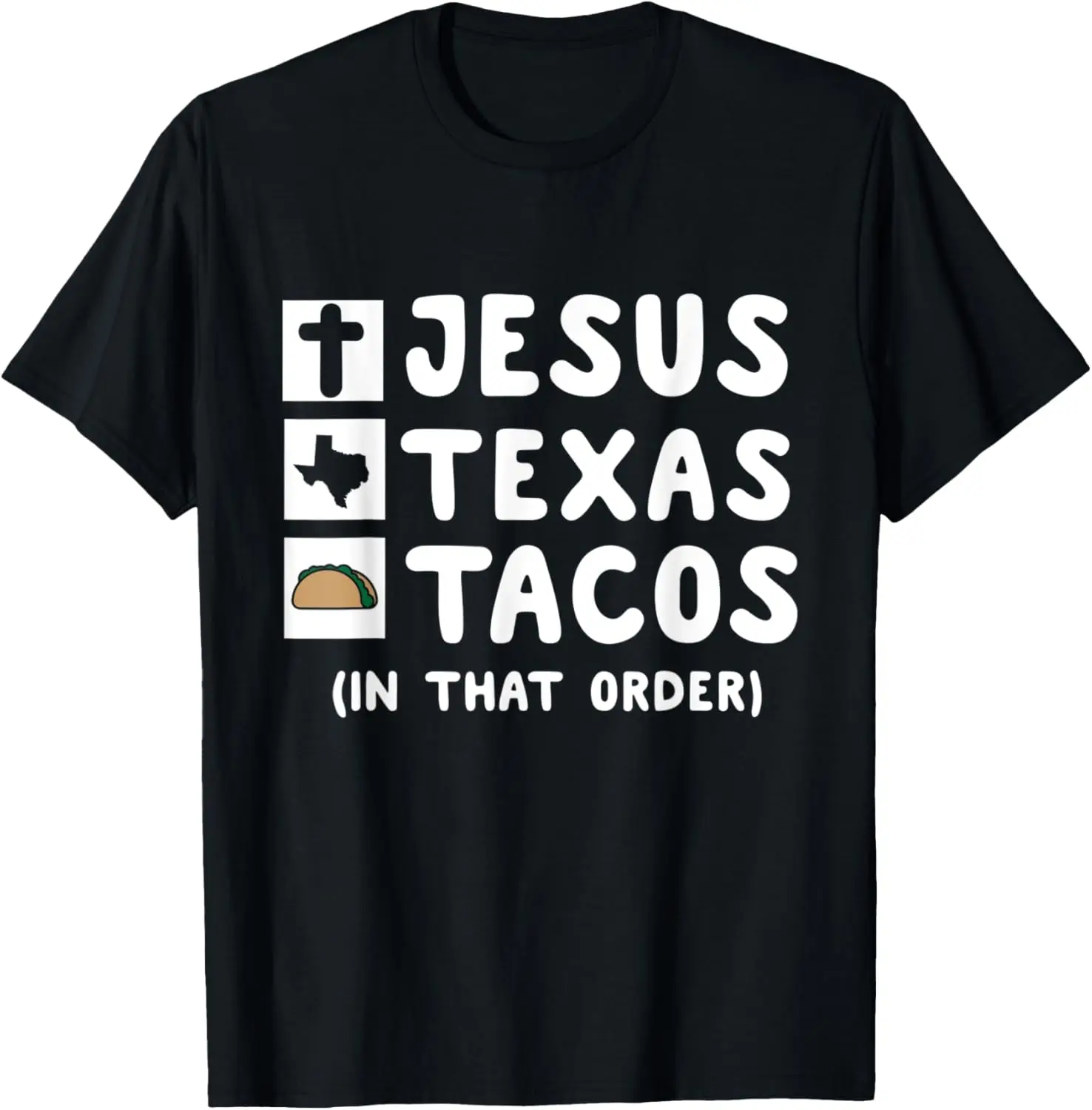 Jesús, Texas y Tacos en esa soliciten. Camisa cristiana texana