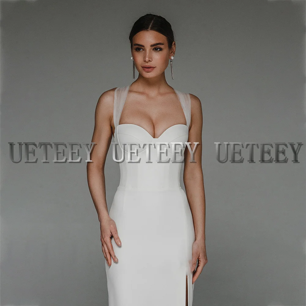 UETEEY Weiß Hochzeit Kleid Elegtant Schatz Criss-cross Ärmelloses Maß High Side Slit 2022 Trompete Braut Kleider