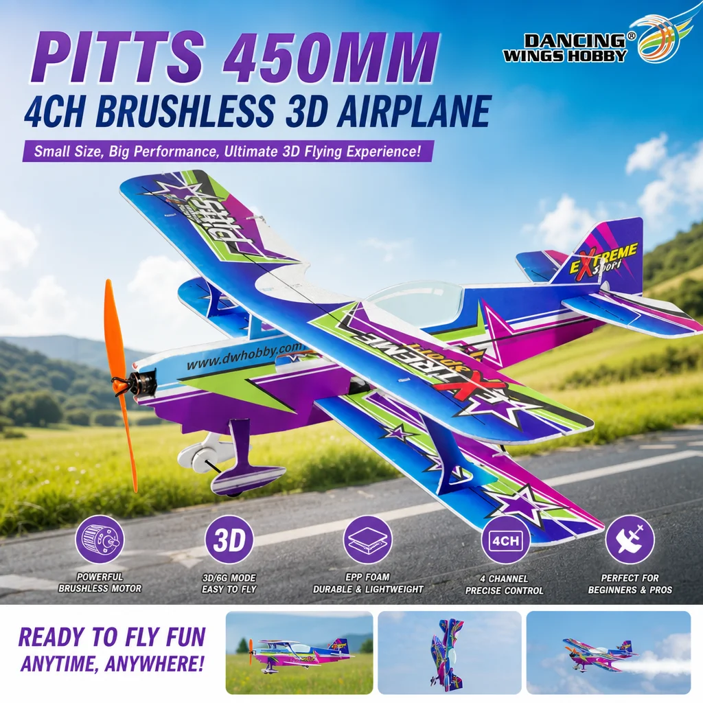 

DW Hobby E30 Pitts 450mm PP Micro Kit – 17.7in Indoor 3D Biplane w/Motor Option
