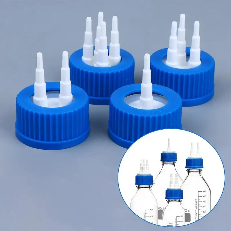 (.) GL45 Blue Safety Lid Feeding Bottle Caps 1 2 3 4 Mouth Reactor Feeding Bottle Adapter Cap Mobile Phase Anaerobic Bottle Lids