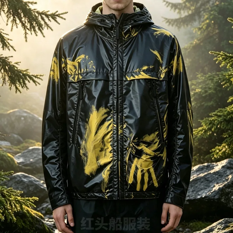 Men Temperature Sensitive Color Changing Jacket Outdoor Sports Hooded Windproof Coat Hiking Camping Daily Wear Casual Outerwear