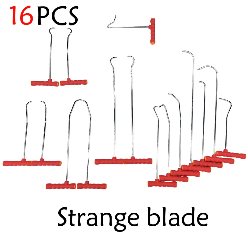 16pcs hooks of Manganese steel electroplated shiny dent line dent repair hooks with soft handles