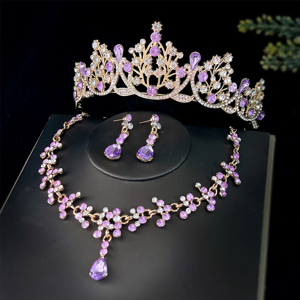 Bridal Crown Three Piece Set Wedding Crown Headwear Necklace Earrings Korean Super Fairy Wedding Dress Accessories Wholesale