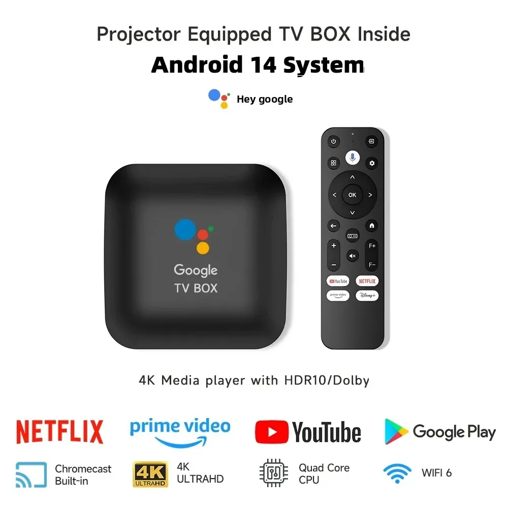 Proyektor Android 14 4K UHD Terbaru】 Proyektor Bioskop Rumah Portabel Luar Ruangan Video WiFi 5G Berlisensi Google Netflix 80000 Lumen