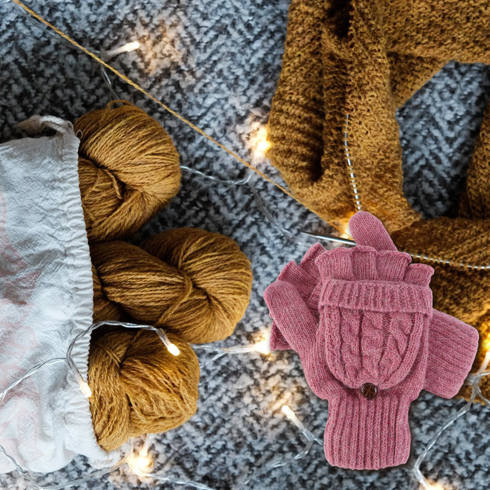 قفازات نسائية شتوية دافئة من الصوف الوردي المحبوك بدون أصابع غطاء قفاز بتصميم شبه أصابع قفازات قفازات محمولة خفيفة الوزن #3