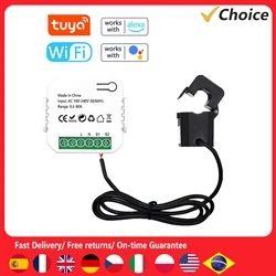 Tuya WiFi Energy Meter 80A Current Transformer Clamp KWh Power Electricity Device Compatible Alexa Google Home for Voice Control