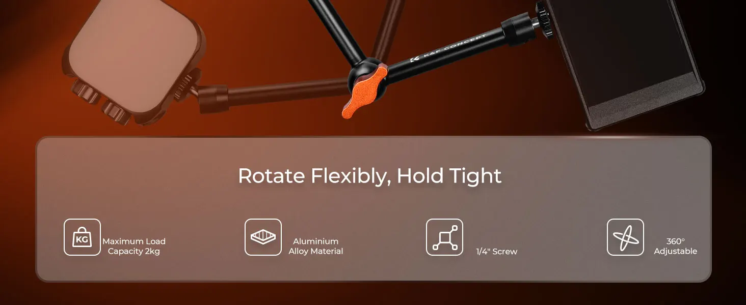 K&F CONCEPT Magic Arm mit 1/4"-Schraube, 2er-Pack, 9,8" Kamerahalterungsarm, 360° ° Kugelköpfe für DSLR-Kameras, Monitore, Blitzgeräte, LED-Leuchten und Kamerakäfige – Detail 2