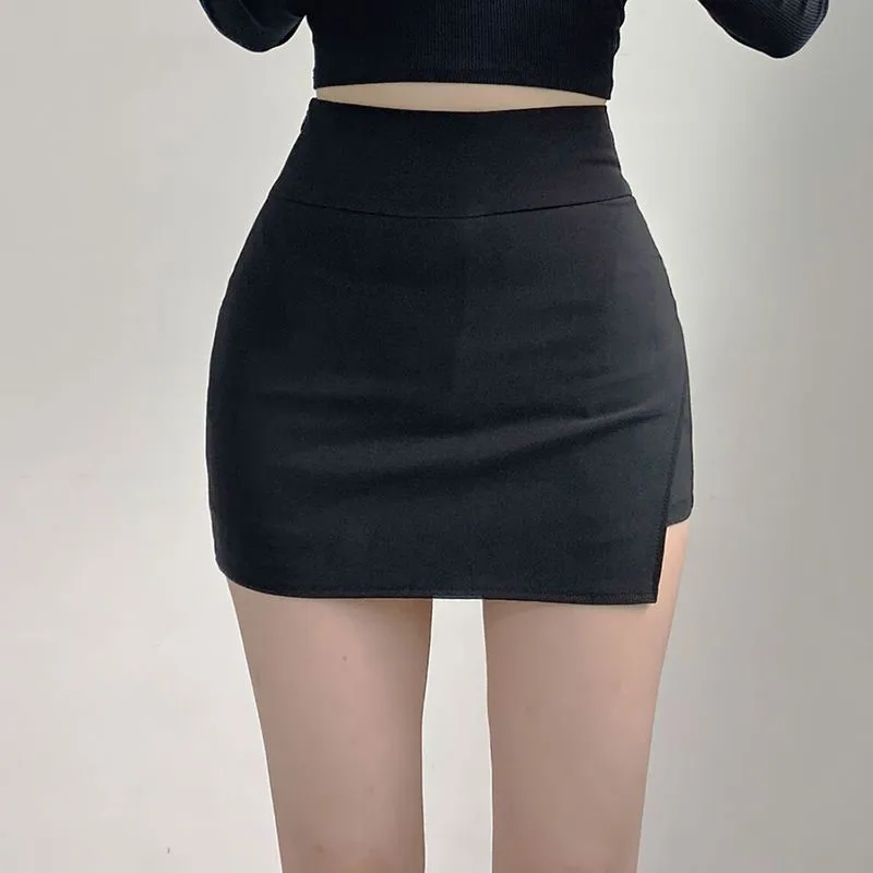 White Body-hugging Skirt For Women's Irregular High-waisted Sexy Side Slit Anti-glare Spicy Girl Short Skirt