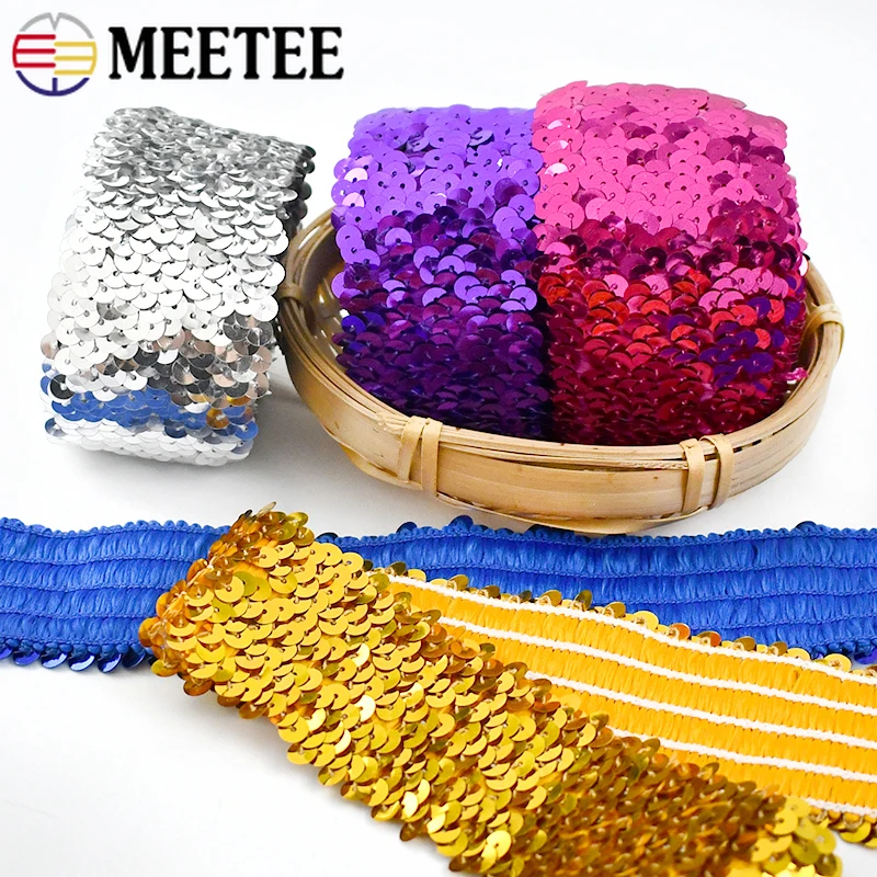 

2/5/8M 45mm Sequin Rubber Bands Lace Trim Elastic Band Dresses Clothes Decoration Trimmings Stretch Laces DIY Sewing Accessories