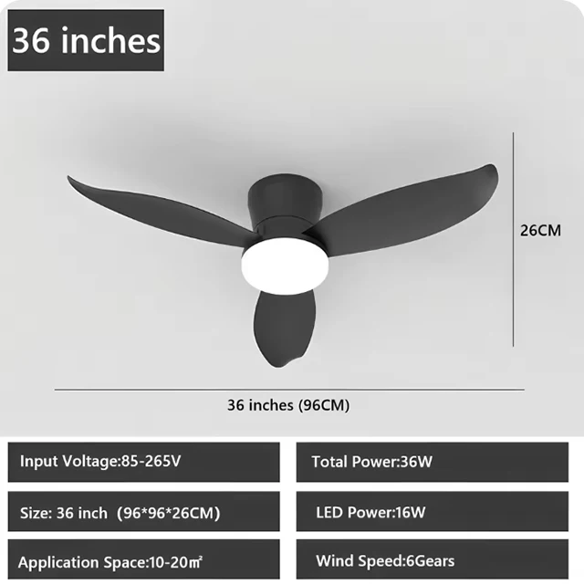 Modern Ceiling Fan with LED Light 3 Colors, 6 Speeds, 36 Inch/42 inch Electric Fans 3 Blades for Kitchen Bedroom Dining Room image 3