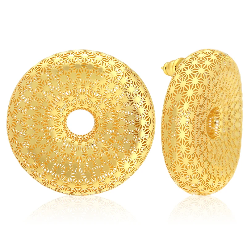 IVOG Retro Hollow Star Pattern Donut‑Shaped Brass Stud Earrings Hollowed-out Round Ear Jewelry For Women Daily Party Gifts