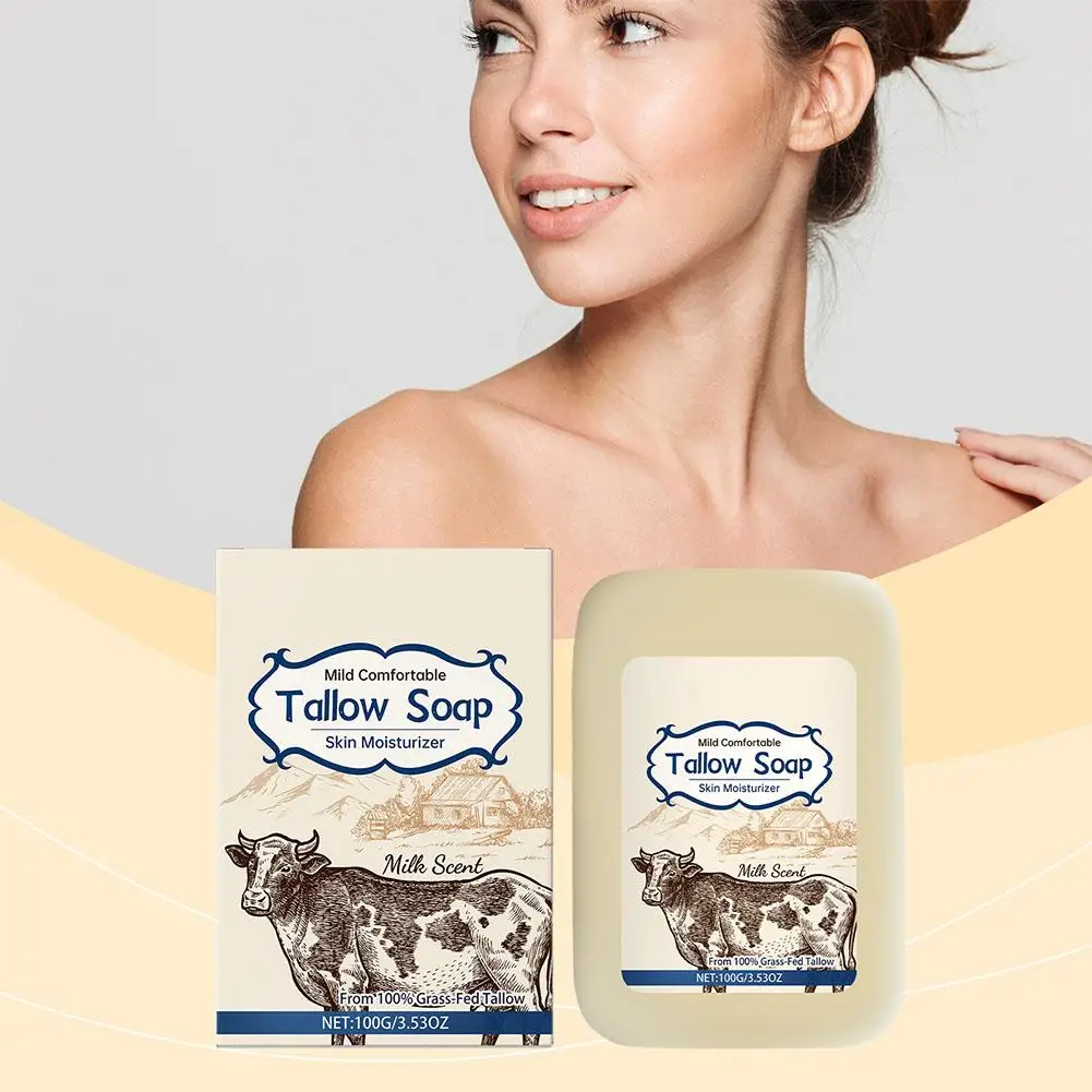 Barra de sabonete corporal Tallow - bloqueia em umidade, suave, limpa profundamente a pele, 100g - Presente ideal para mulheres, cuidados com a pele essenciais G3P7