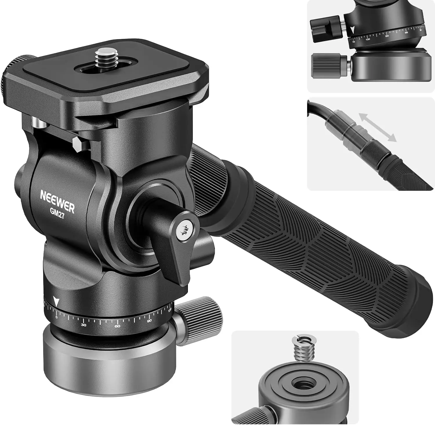 

Professional Fluid Tripod Head with Leveling Base, 360° Pan & Tilt, Arca QR Plate, Max Load 8.8lb for DSLR Cameras