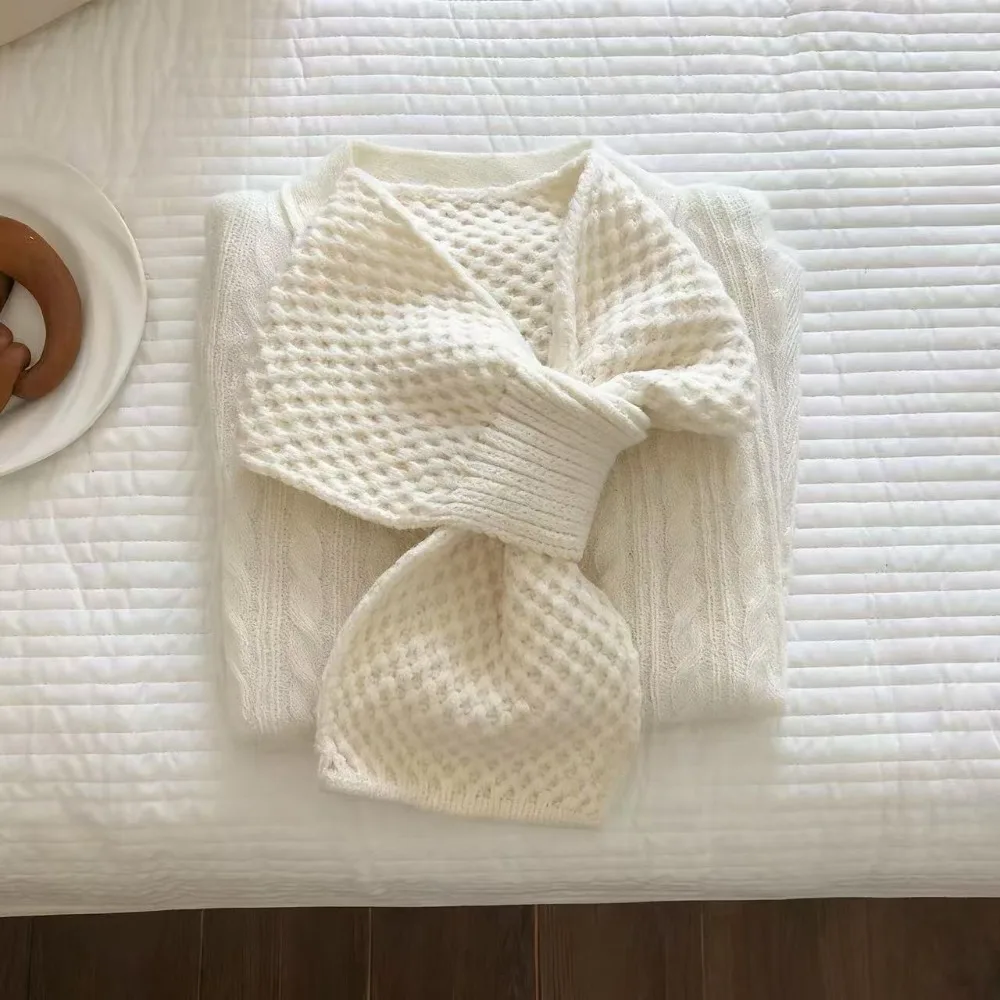 

Защитная шаль для шеи, однотонный шарф с крестом, вязаный толстый шарф на шею, шейный платок, накидка для девочек