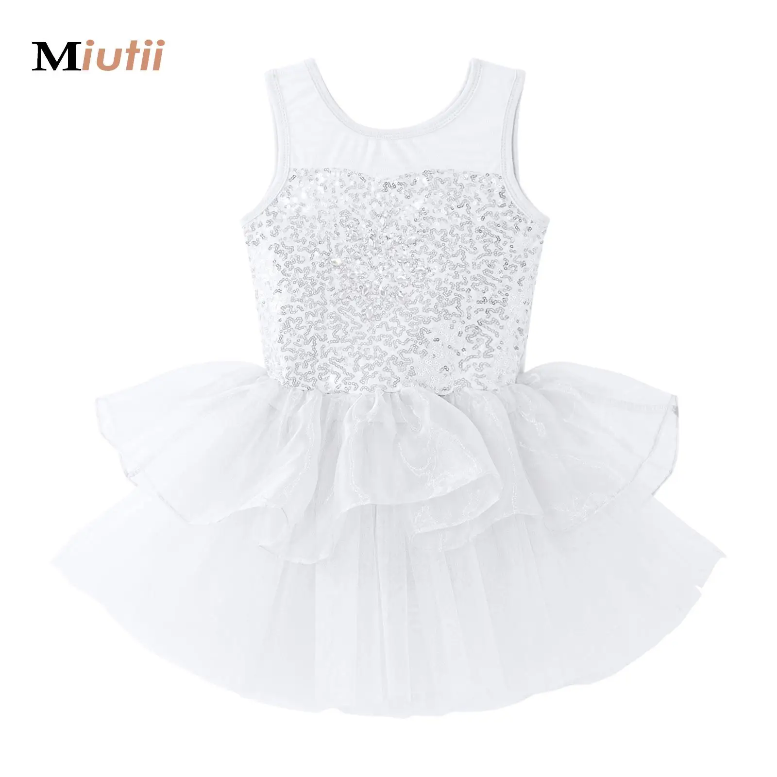 

Kids Sequined Flower Gymnastic Leotard Ballet Tutu Dress Girls Ballerina Stage Performance Fairy Prom Party Costume Dancewear
