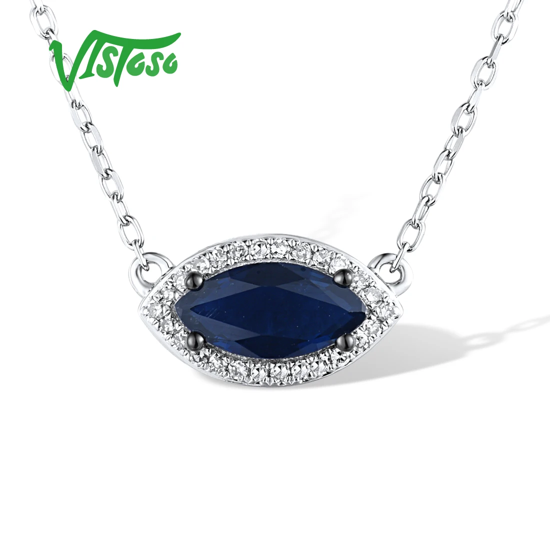 VISTOSO Pure 14K 585 Yellow White Rose Gold Necklace For Women Shiny Blue Sapphire Ruby Emerald Trendy Chic Gifts Fine Jewelry