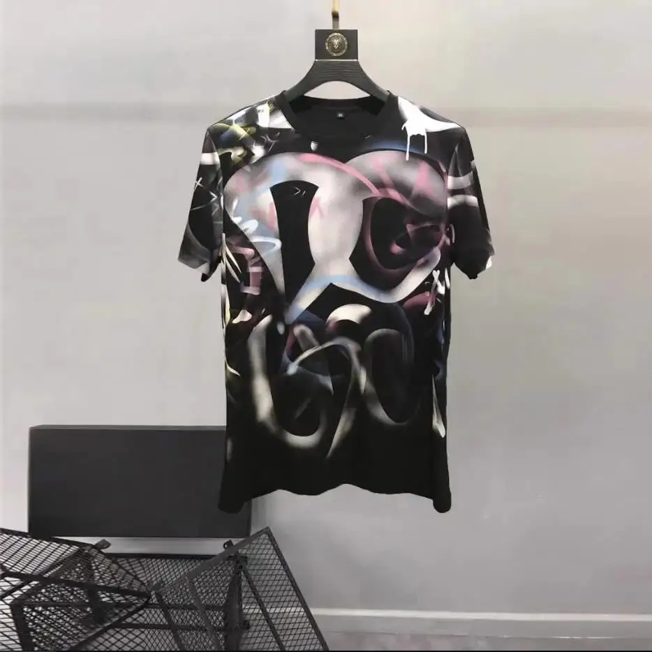 

European and American men's 2023 summer new Round neck Short sleeve graffiti print Fashion T-shirt