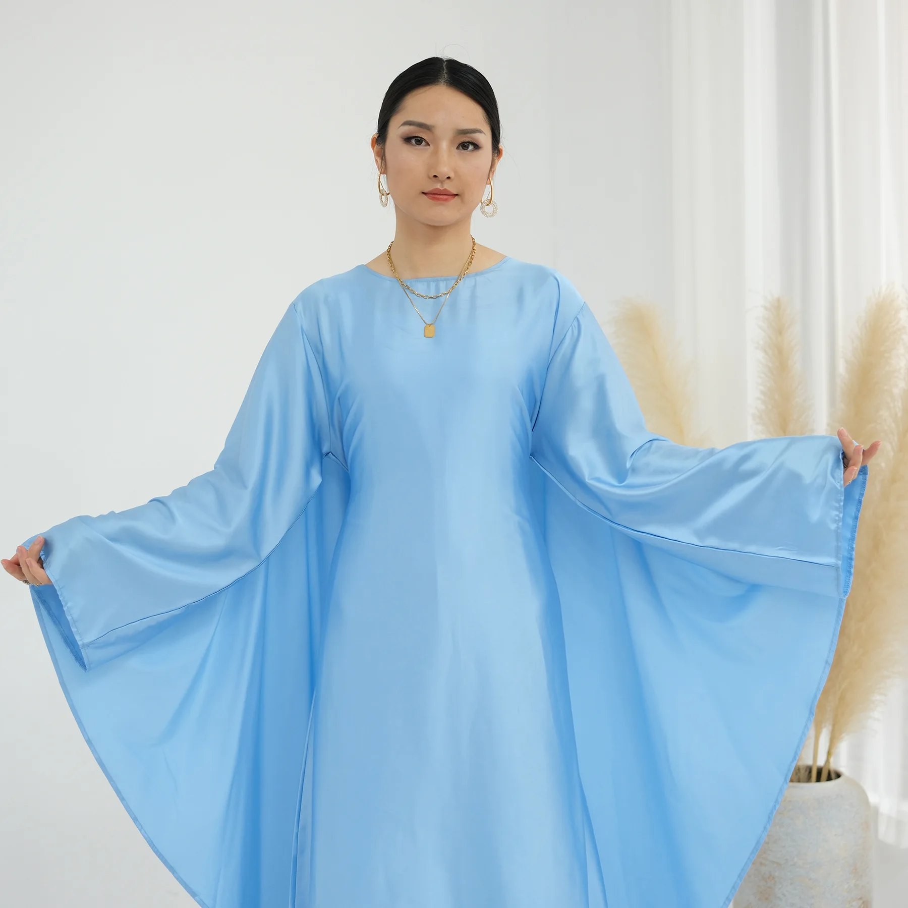 

Атласные абайи с рукавами-бабочками для женщин, мусульманское платье, дубайский кафтан, исламская джалабия, марокканский кафтан, женское платье, роба, вестидос