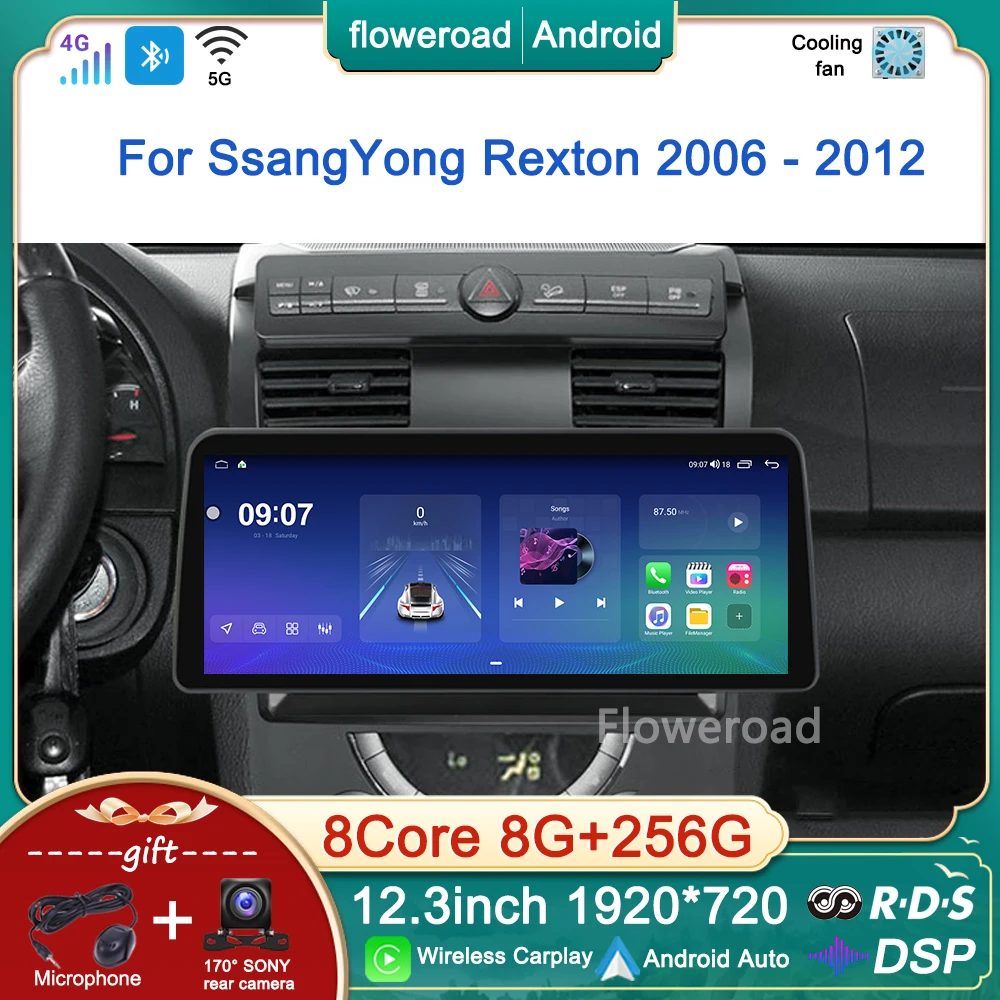 

Автомагнитола 12,3 дюймов, мультимедийный плеер, GPS Carplay, Android, стерео для SsangYong Rexton Y250 II 2 2006-2012, 2DIN, DVD, головное устройство