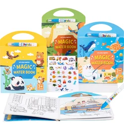 New 2 In 1 Reusable Coloring Book Water Painting Sticker Puzzles Game Book Sensory for Early Education Puzzle Drawing Toys