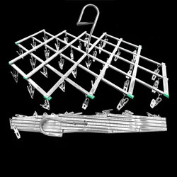 16/35 Clips Stainless Steel Laundry Rack Foldable Sock Clothes Airer Folding Hanger Drying Hanger Clothes Underwear Socks Holder