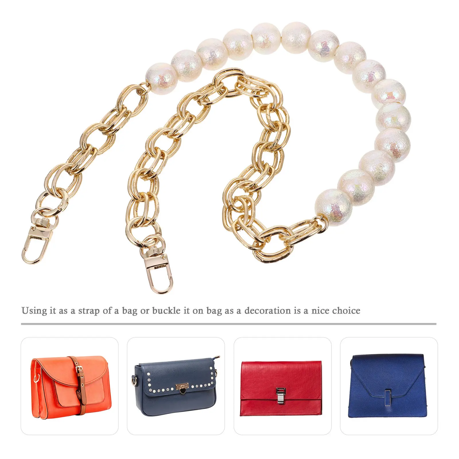 1Pcs Fashionable Resin Metal Pearl Bag Chain Strap Extender for DIY Bag Decoration Handbag Handle Replacement Clutch Strap