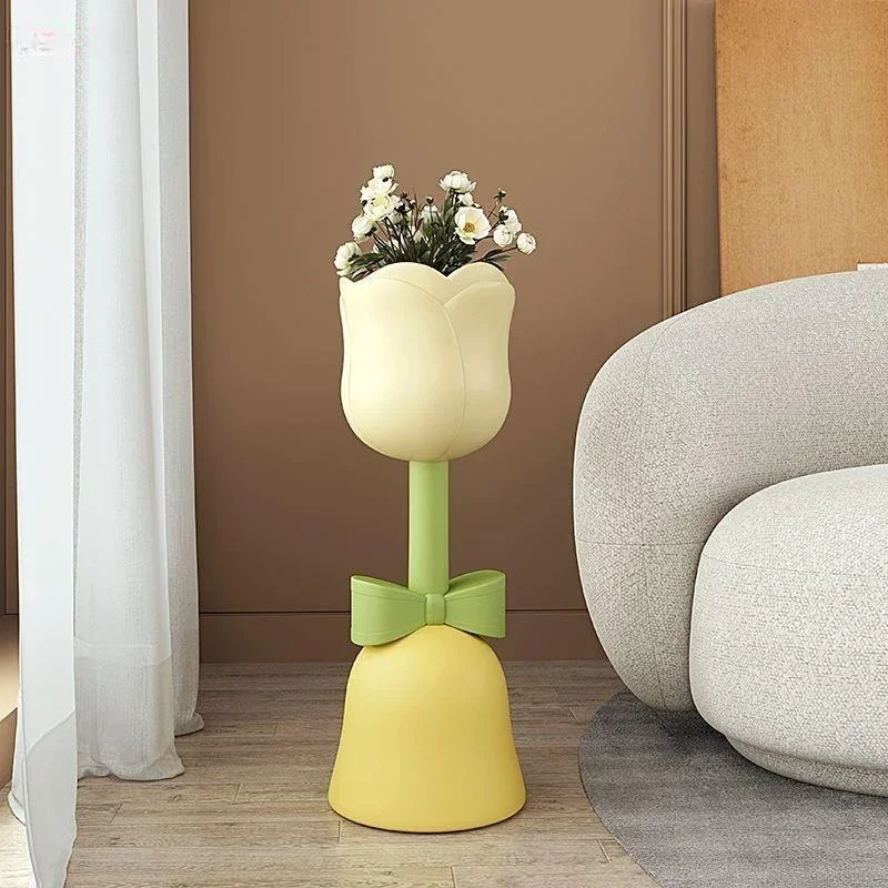 Tulip Cream Wind Storage Floor Vase Flower Arrangement Home Ornament Living Room TV Cabinet Beside Bedroom Decorative Flower Pot