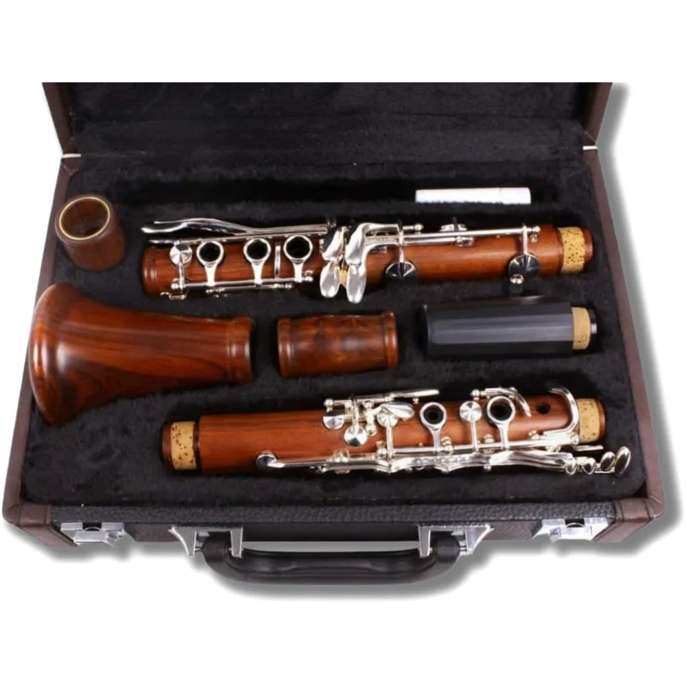 

B-Flat Clarinet Rosewood wooden Clarinet with Silver Plated Keys Bb Key 17 key Case + Reeds + Pads Intermediate Clarinet