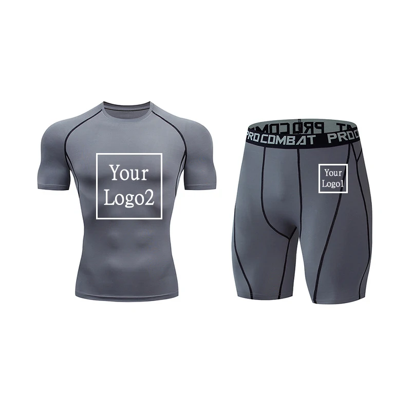 Men Custom Logo Set Compression Quick Drying Short Sleeve Short Pant Sport 2 Sets