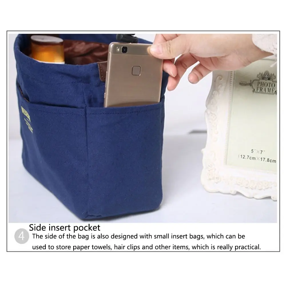 Canvas Sundry Storage Basket Sturdy Drawstring Purse Insert Organizer Bag Portable Adjustable Makeup Tote Pouch Girls