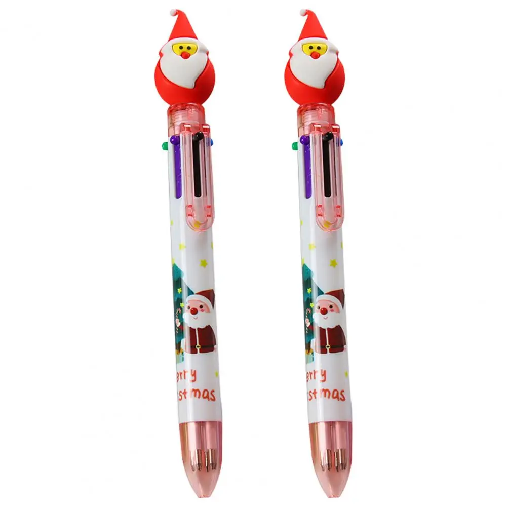 2Pcs Christmas Ballpoint Pens 6 Color Creative Stationery Gift Set with Festive Designs Smooth Writing Wear-Resistant Ballpoint