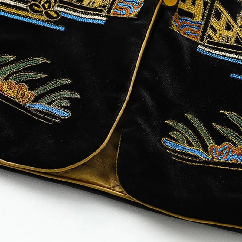 المرأة المخملية سترة النمط الصيني الرجعية الخريف الشتاء معطف دافئ تانغ زي أعلى أنيقة طويلة الأكمام التطريز ملابس خارجية