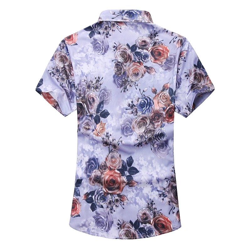 10 Different Printed Short-sleeve Shirts Men\'s, Single Breasted Lapel Stretch Shirt, Summer New Men Rose Shirt Camisa