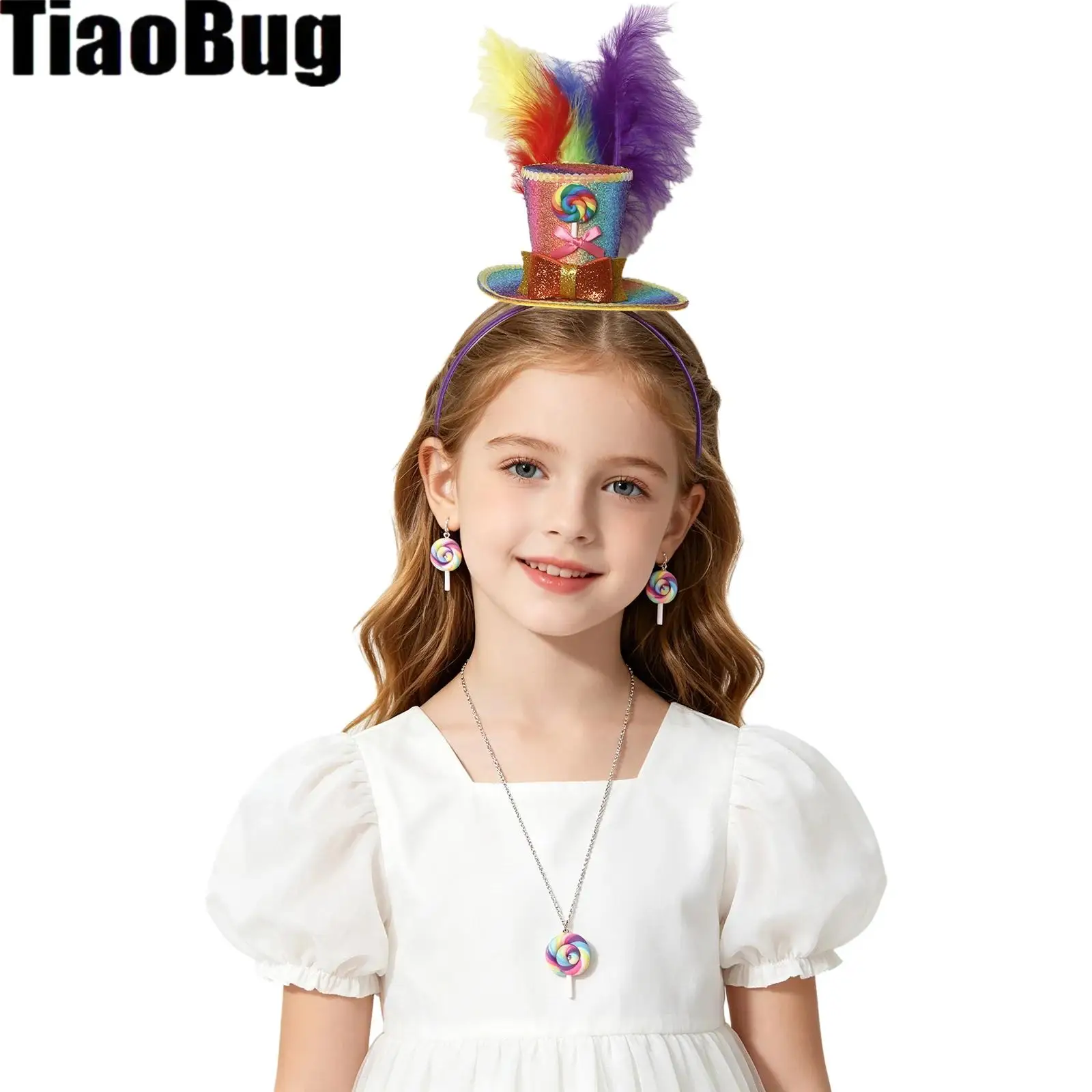 

Women Cartoon Candy Cake Sparkly Sequins Feathered Headpiece And Earrings for Dance Performance Accessories