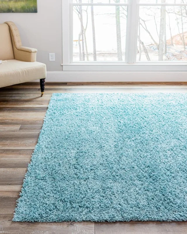 ​Davos Shag Collection Area Rug - Solid (10' Square, Aqua)