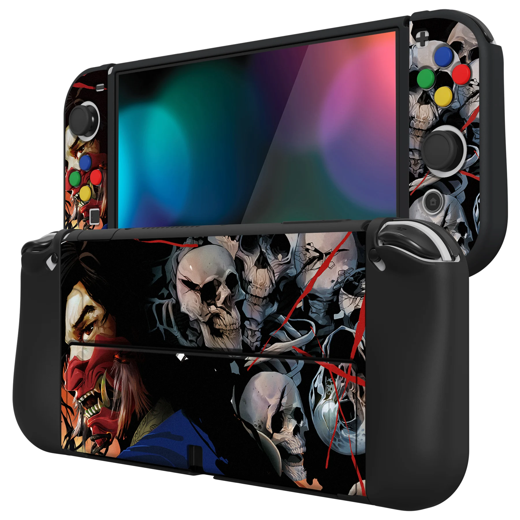 PlayVital ZealProtect Soft Protective Case Protector for Nintendo Switch OLED W/Thumb Grips - Clown Hahaha & Ghost of Samurai