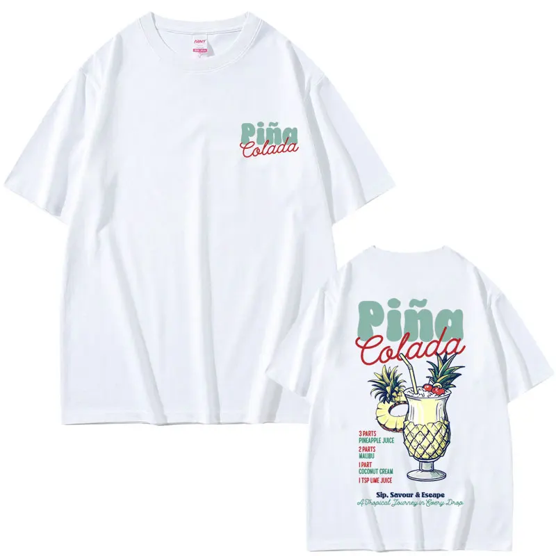 Funny Pina Colada Cocktail Graphic Print T Shirts Men Women Fashion Oversized T-shirts Men's Casual Cotton Tshirt Short Sleeve